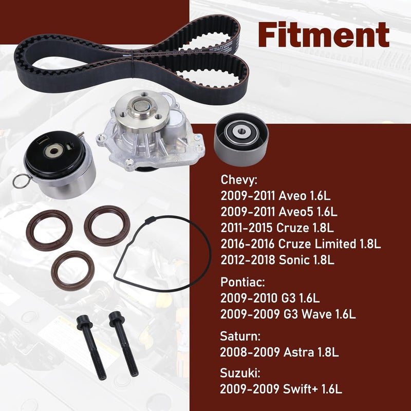 Xiaoyudou Engine Timing Belt Kit with Water Pump Compatible with 2009-2018 Chevrolet Sonic Aveo Aveo5 Cruze Limited, 2009-2010 Pontiac G3 Wave, 2008-2009 Saturn Astra, 2009 Suzuki Swift+ 1.6L 1.8L - Image 2